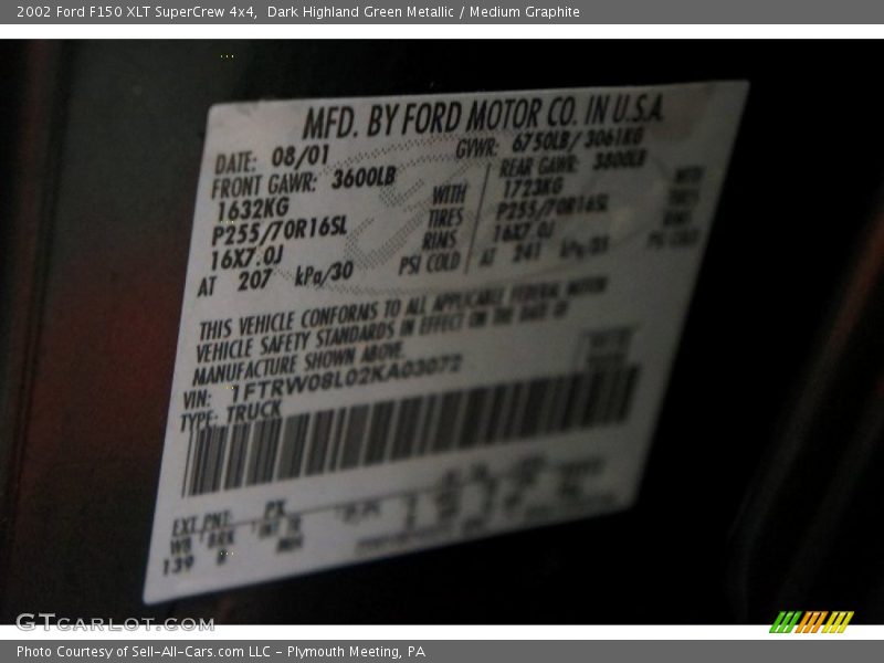 Dark Highland Green Metallic / Medium Graphite 2002 Ford F150 XLT SuperCrew 4x4