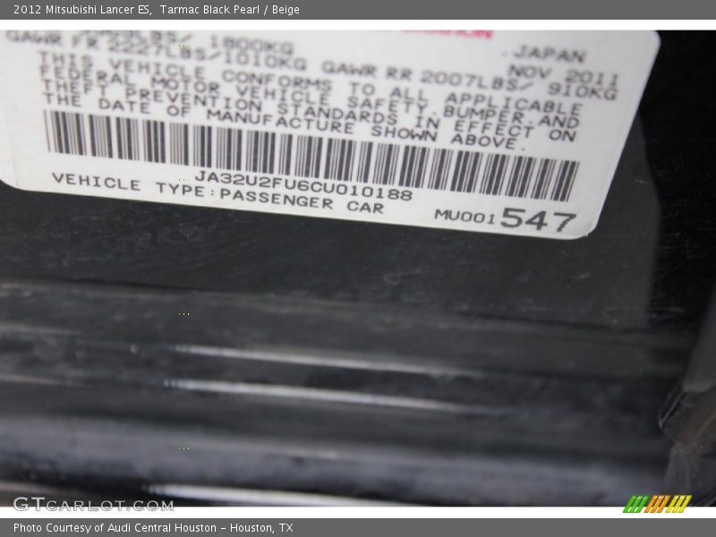 Tarmac Black Pearl / Beige 2012 Mitsubishi Lancer ES