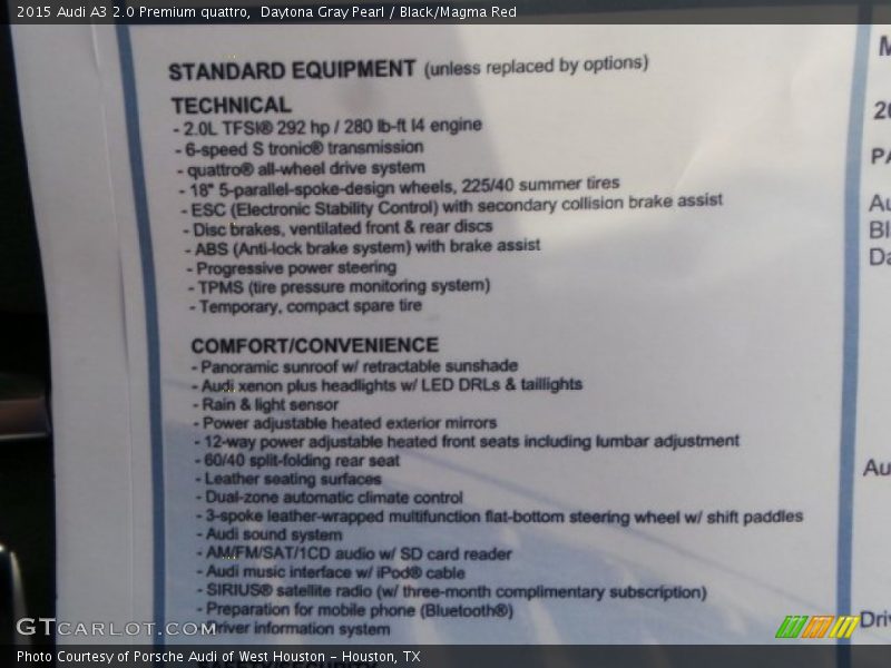  2015 A3 2.0 Premium quattro Window Sticker