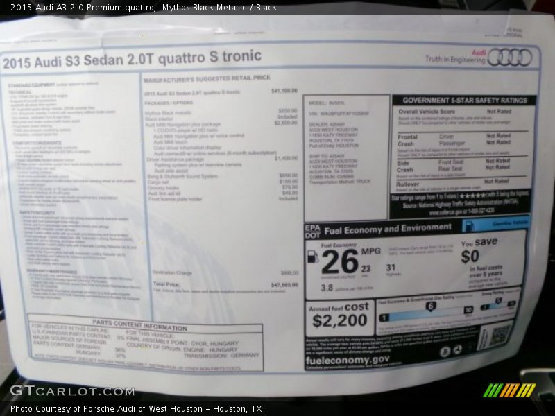 Mythos Black Metallic / Black 2015 Audi A3 2.0 Premium quattro