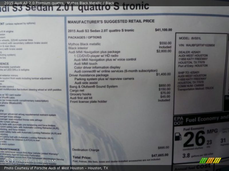 Mythos Black Metallic / Black 2015 Audi A3 2.0 Premium quattro