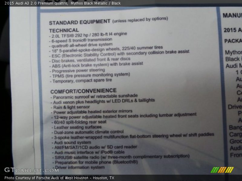 Mythos Black Metallic / Black 2015 Audi A3 2.0 Premium quattro