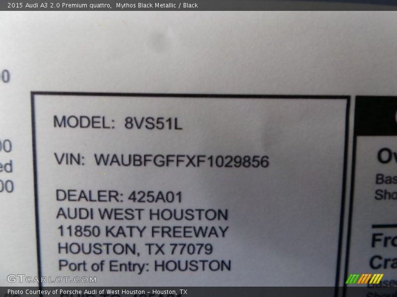 Mythos Black Metallic / Black 2015 Audi A3 2.0 Premium quattro