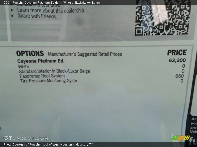 White / Black/Luxor Beige 2014 Porsche Cayenne Platinum Edition