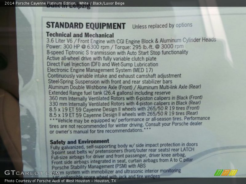 White / Black/Luxor Beige 2014 Porsche Cayenne Platinum Edition