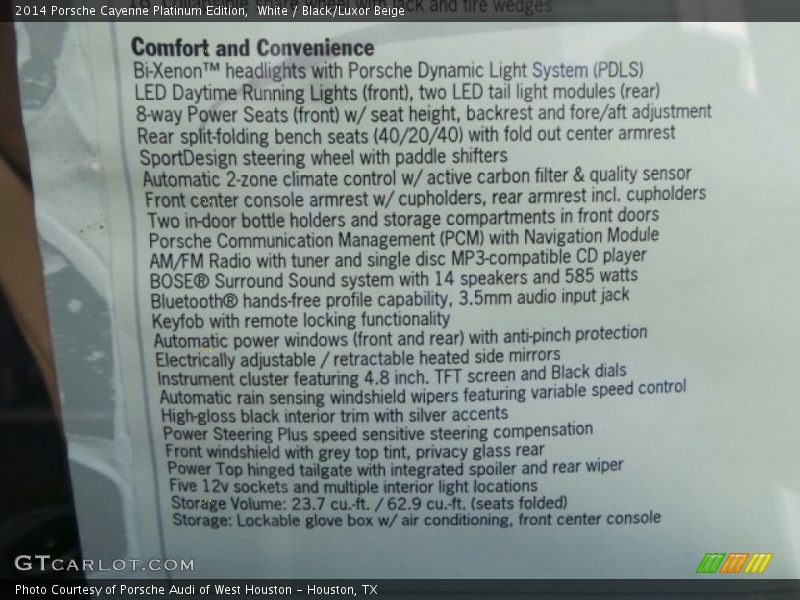 White / Black/Luxor Beige 2014 Porsche Cayenne Platinum Edition