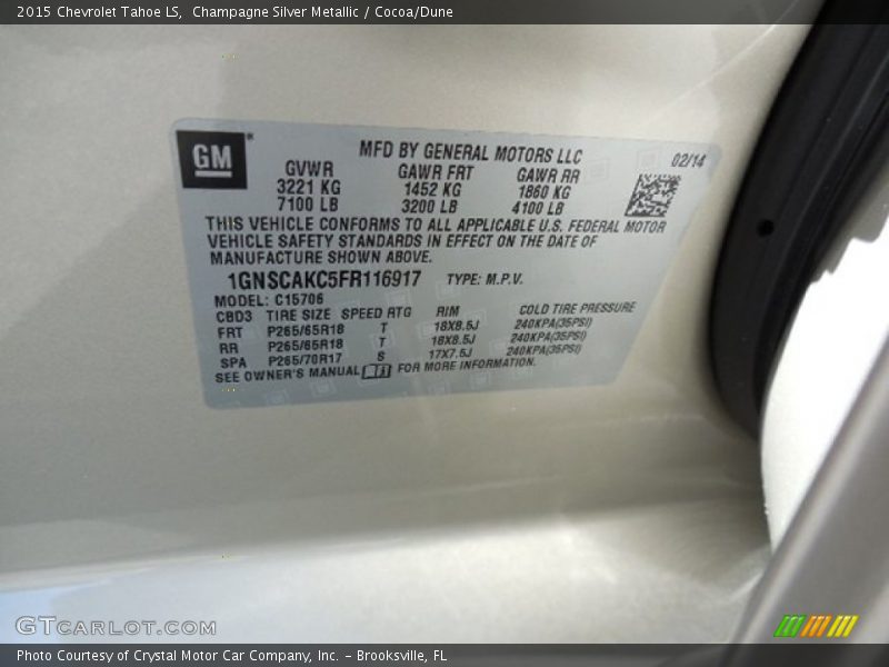 Champagne Silver Metallic / Cocoa/Dune 2015 Chevrolet Tahoe LS