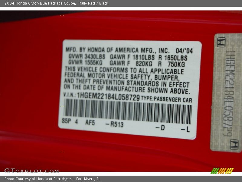 Rally Red / Black 2004 Honda Civic Value Package Coupe