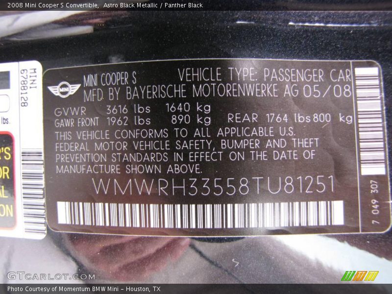 Astro Black Metallic / Panther Black 2008 Mini Cooper S Convertible