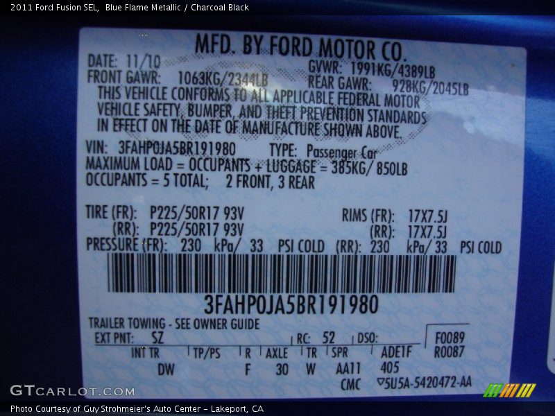 Blue Flame Metallic / Charcoal Black 2011 Ford Fusion SEL