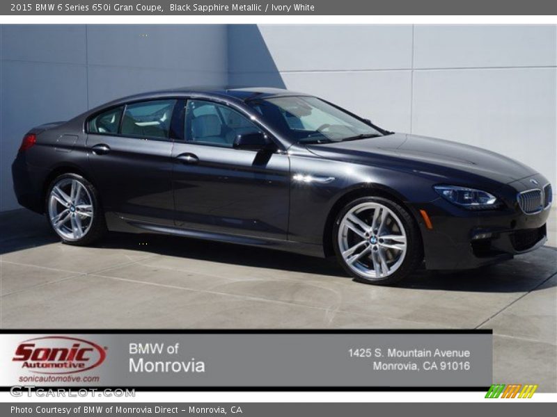 Black Sapphire Metallic / Ivory White 2015 BMW 6 Series 650i Gran Coupe