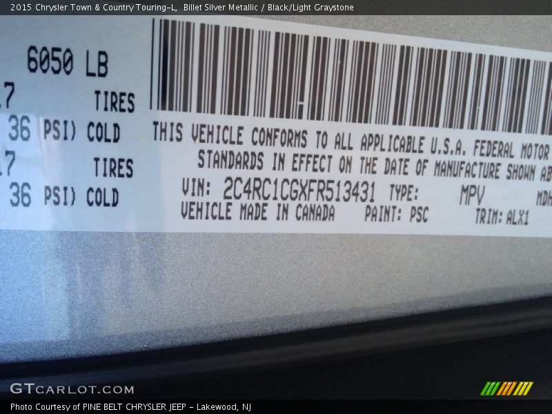 2015 Town & Country Touring-L Billet Silver Metallic Color Code PSC