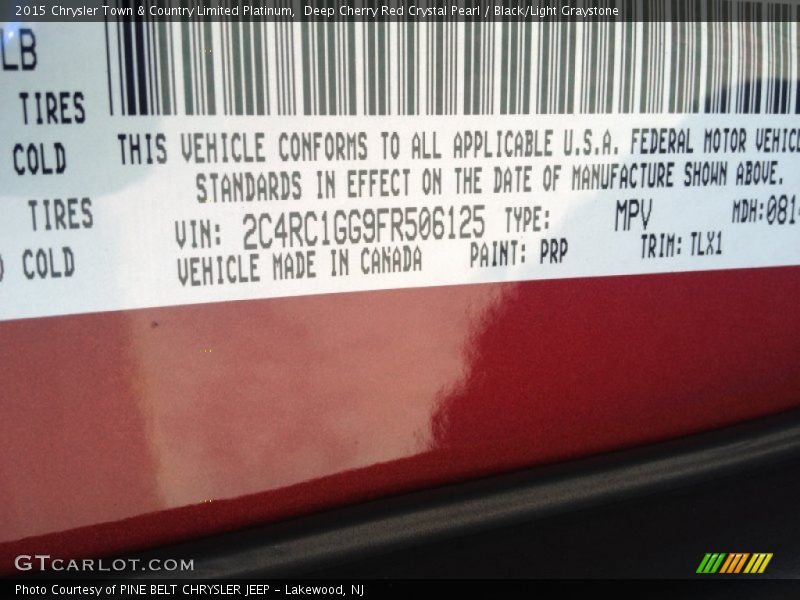 2015 Town & Country Limited Platinum Deep Cherry Red Crystal Pearl Color Code PRP