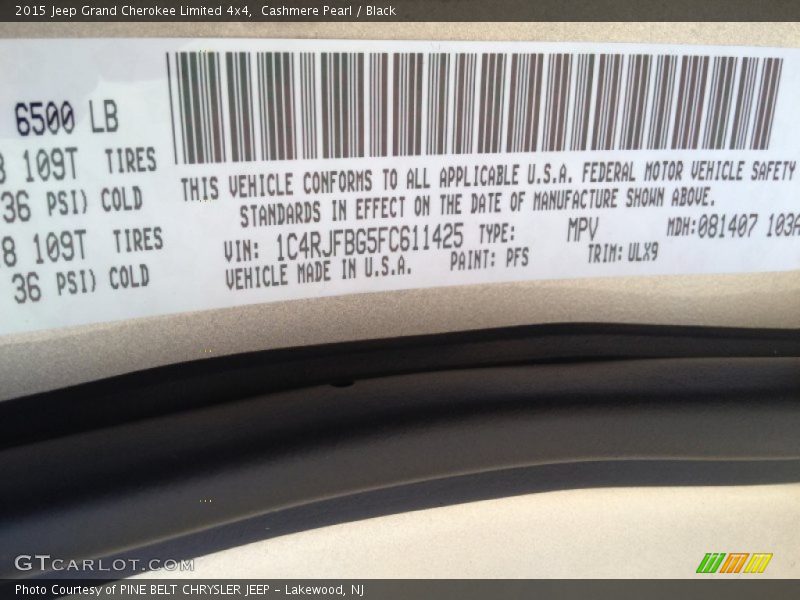 2015 Grand Cherokee Limited 4x4 Cashmere Pearl Color Code PFS