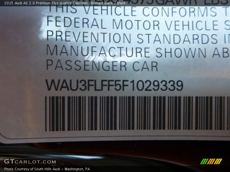 Brilliant Black / Black 2015 Audi A3 2.0 Premium Plus quattro Cabriolet