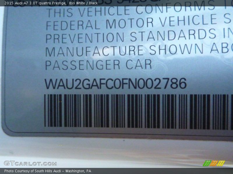 Ibis White / Black 2015 Audi A7 3.0T quattro Prestige