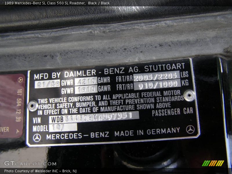Black / Black 1989 Mercedes-Benz SL Class 560 SL Roadster