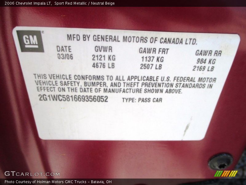 Sport Red Metallic / Neutral Beige 2006 Chevrolet Impala LT
