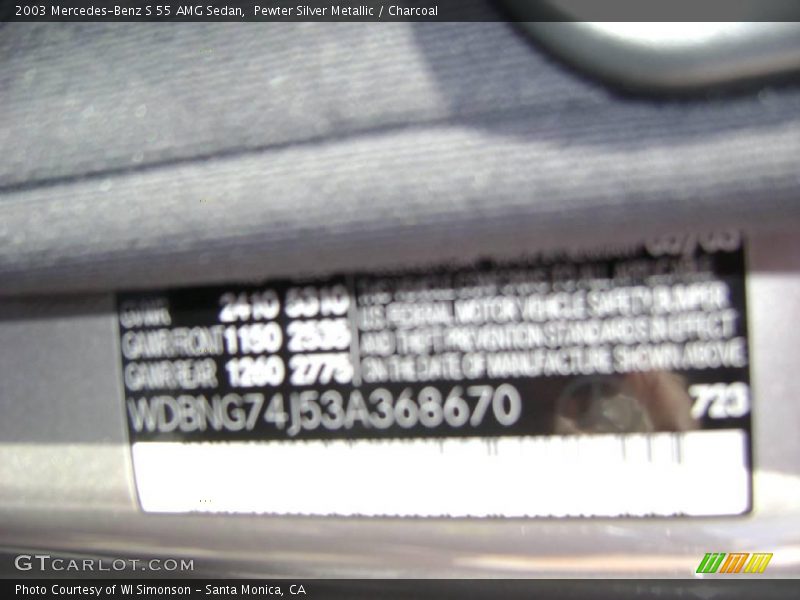 Pewter Silver Metallic / Charcoal 2003 Mercedes-Benz S 55 AMG Sedan