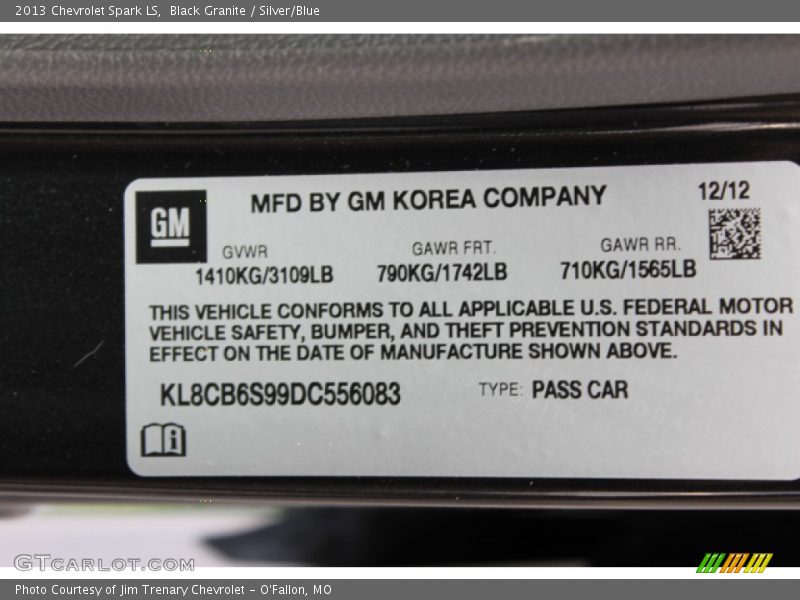 Black Granite / Silver/Blue 2013 Chevrolet Spark LS