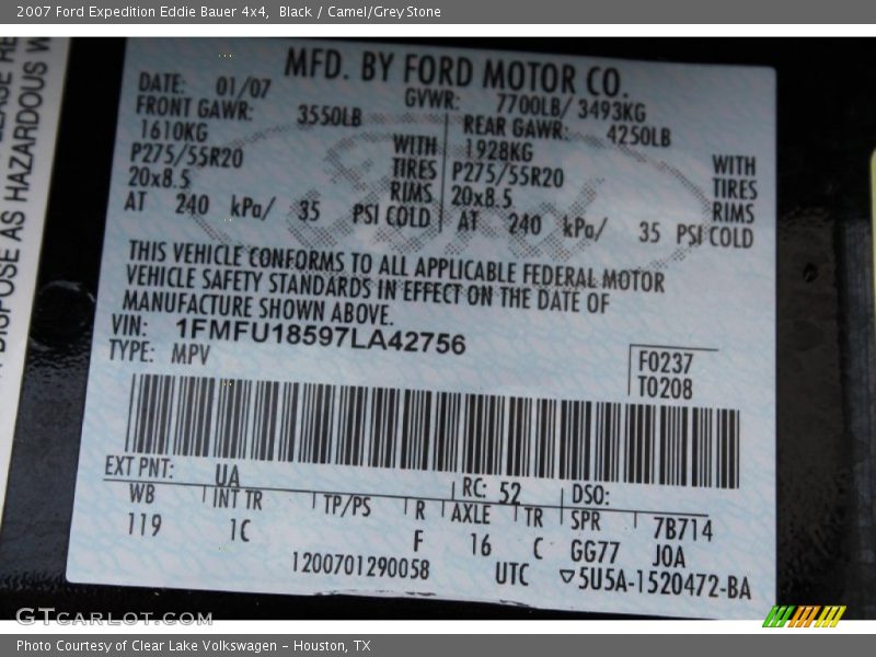 Black / Camel/Grey Stone 2007 Ford Expedition Eddie Bauer 4x4