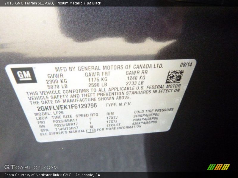 Iridium Metallic / Jet Black 2015 GMC Terrain SLE AWD
