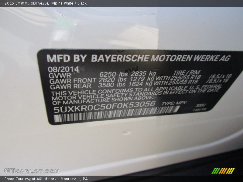 Alpine White / Black 2015 BMW X5 xDrive35i