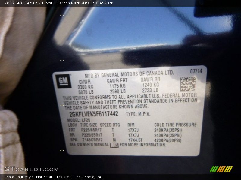 Carbon Black Metallic / Jet Black 2015 GMC Terrain SLE AWD