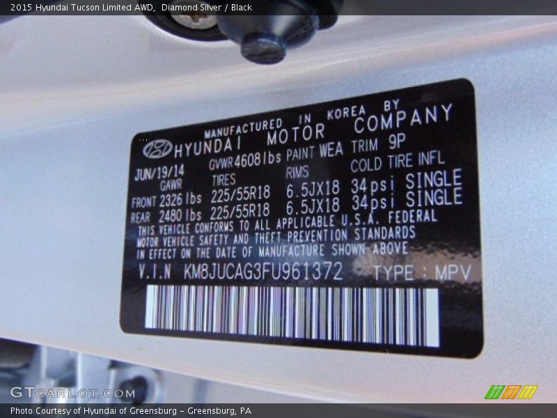 Diamond Silver / Black 2015 Hyundai Tucson Limited AWD
