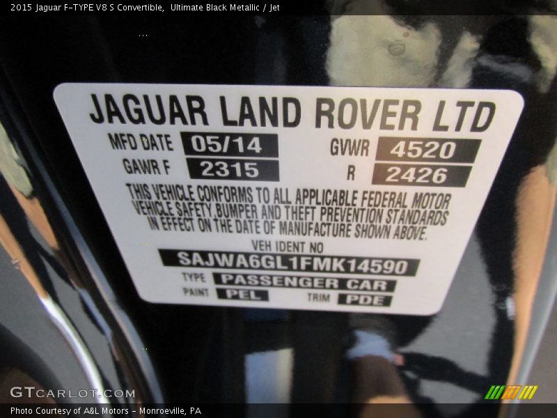 Ultimate Black Metallic / Jet 2015 Jaguar F-TYPE V8 S Convertible