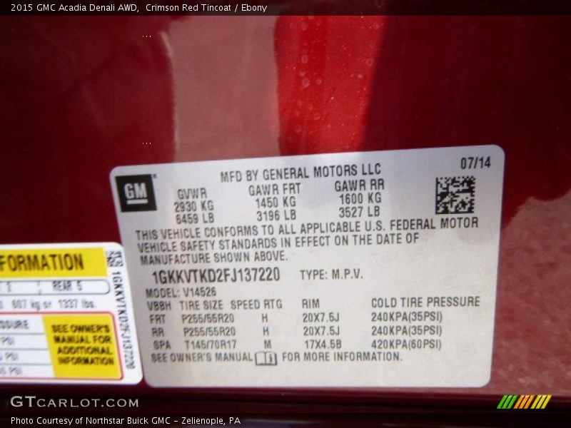 Crimson Red Tincoat / Ebony 2015 GMC Acadia Denali AWD