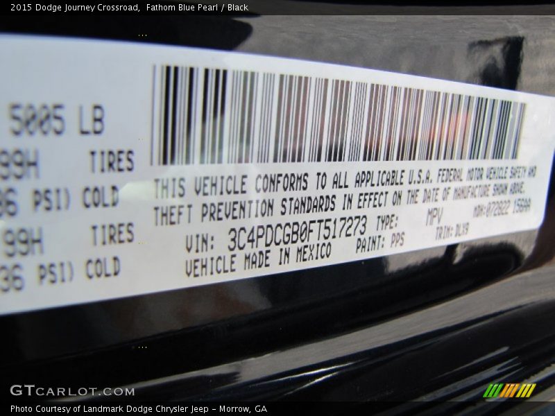 Fathom Blue Pearl / Black 2015 Dodge Journey Crossroad