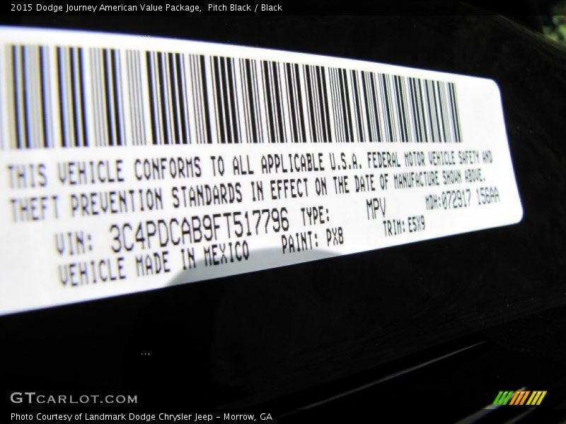 Pitch Black / Black 2015 Dodge Journey American Value Package