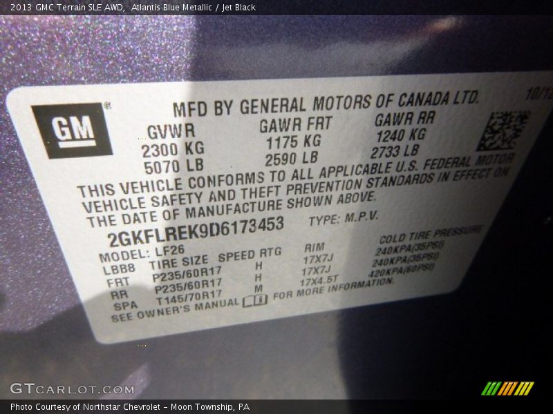 Atlantis Blue Metallic / Jet Black 2013 GMC Terrain SLE AWD