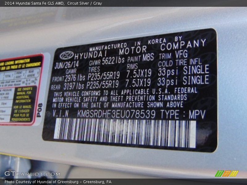 2014 Santa Fe GLS AWD Circuit Silver Color Code M8S