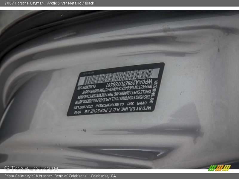 Arctic Silver Metallic / Black 2007 Porsche Cayman