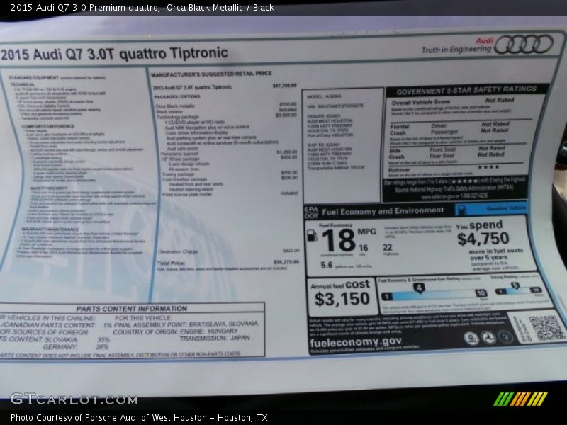 Orca Black Metallic / Black 2015 Audi Q7 3.0 Premium quattro