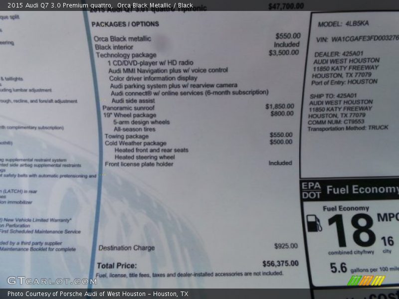 Orca Black Metallic / Black 2015 Audi Q7 3.0 Premium quattro