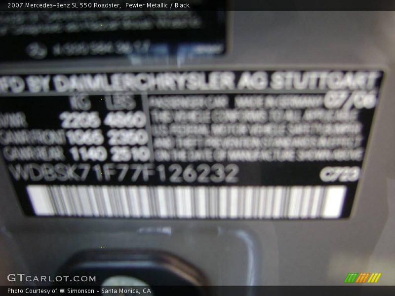 Pewter Metallic / Black 2007 Mercedes-Benz SL 550 Roadster