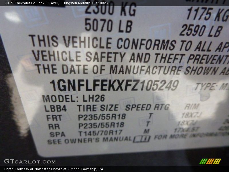 Tungsten Metallic / Jet Black 2015 Chevrolet Equinox LT AWD