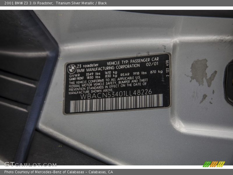 Titanium Silver Metallic / Black 2001 BMW Z3 3.0i Roadster
