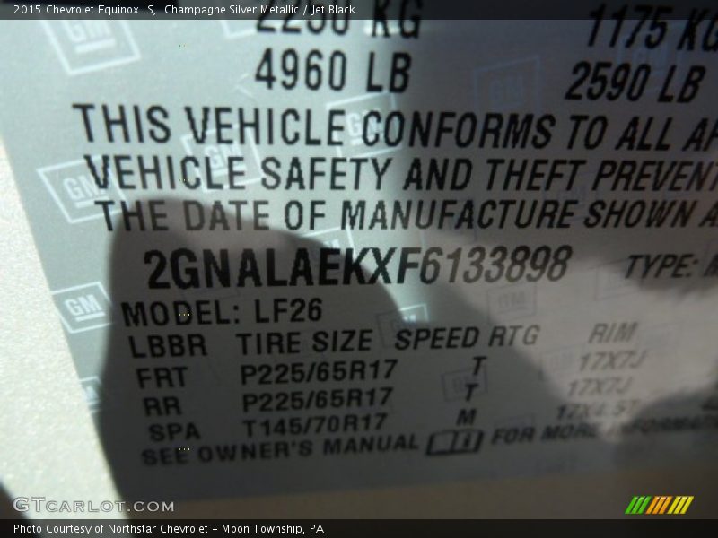 Champagne Silver Metallic / Jet Black 2015 Chevrolet Equinox LS