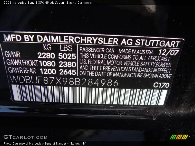 Black / Cashmere 2008 Mercedes-Benz E 350 4Matic Sedan