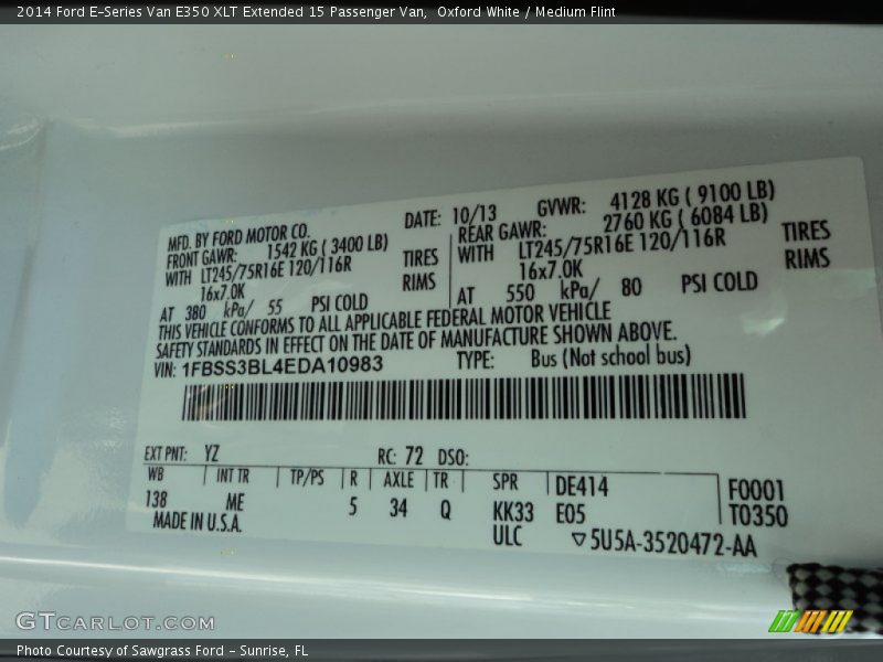 Oxford White / Medium Flint 2014 Ford E-Series Van E350 XLT Extended 15 Passenger Van