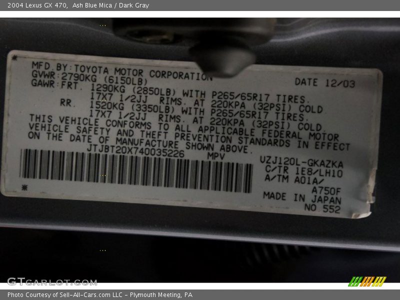 Ash Blue Mica / Dark Gray 2004 Lexus GX 470