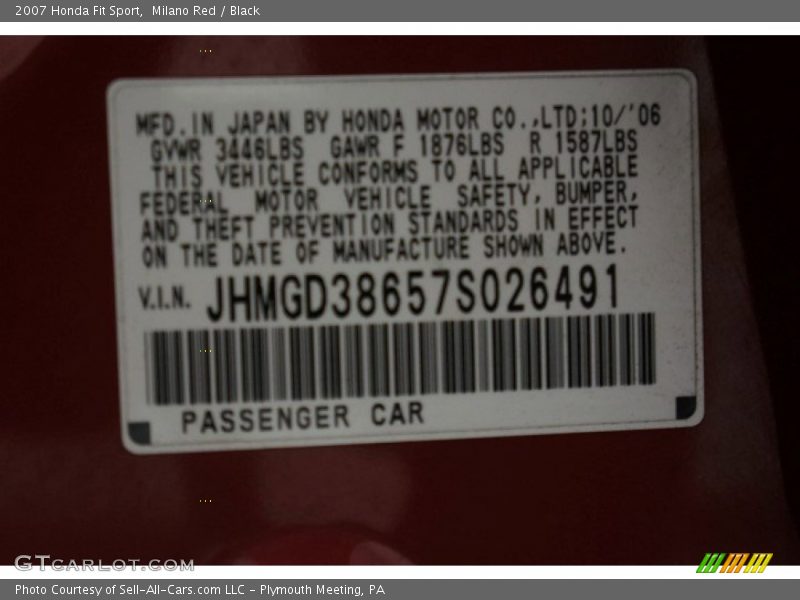 Milano Red / Black 2007 Honda Fit Sport