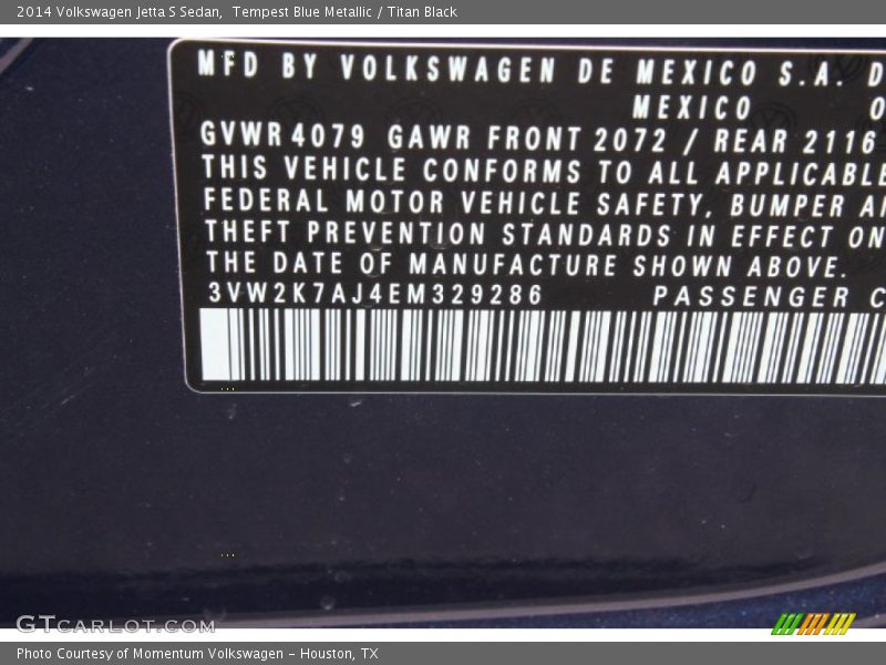 Tempest Blue Metallic / Titan Black 2014 Volkswagen Jetta S Sedan