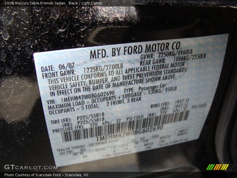 Black / Light Camel 2008 Mercury Sable Premier Sedan