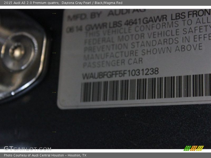 Daytona Gray Pearl / Black/Magma Red 2015 Audi A3 2.0 Premium quattro