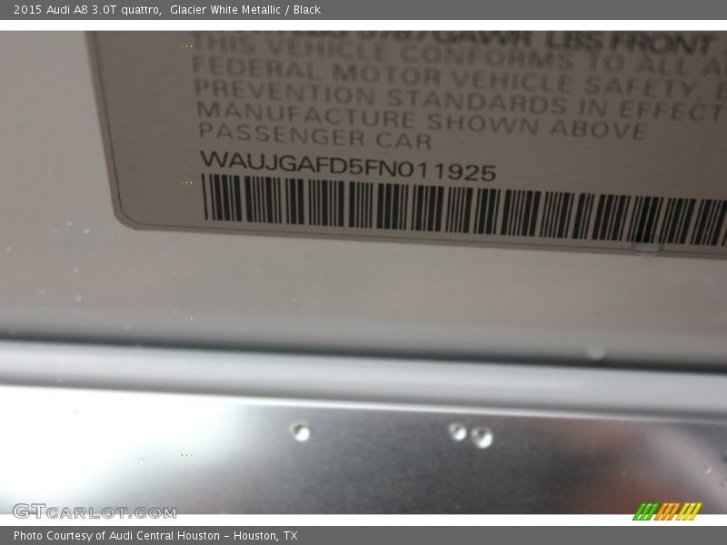 Glacier White Metallic / Black 2015 Audi A8 3.0T quattro